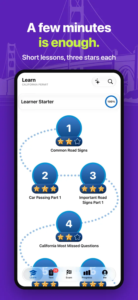 Short lessons, up to three stars each